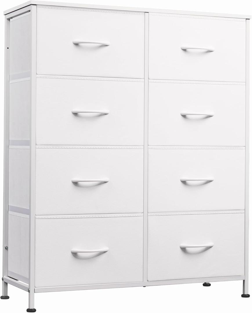 WLIVE Fabric Dresser for Bedroom, Tall Dresser with 8 Drawers, Storage Tower with Fabric Bins, Double Dressers, Chest of Drawers for Closet, Playroom, Dormitory, White