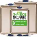 NutriChef 3Piece NonToxic Cookie Sheets for Baking  Premium Carbon Steel Oven Tray Set with Blue Silicone Handles  Nonstick Baking Sheet Set for Cookies, Pastries & OvenSafe Cooking