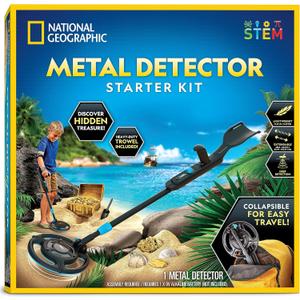 National Geographic Starter Metal Detector Kit for Kids - Kids Metal Detector with 7.4" Waterproof Coil & Trowel, Lightweight Gold Detector, Beach Detecting, Gift for Boys & Girls