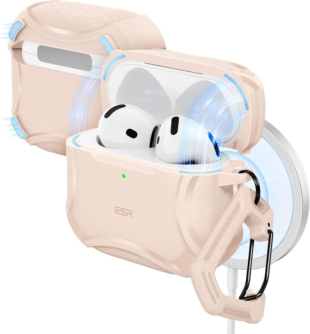 ESR for AirPods 4 Case, Compatible with AirPods 4th Generation Case (2024), Compatible with MagSafe, Powerful Drop Protection, Magnetic Lid, Cyber Series, Desert Titanium