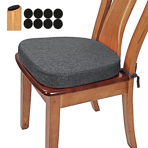BUYUE Thickened 2.5" Friendly Woven Fabric Dining Chair Cushion, U-Shape High Density Foam Comfortable Chair Pad for Kitchen, Slip Resistant Indoor Seat Cushion (2 Piece, Dark Gray)