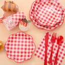 175 Pcs Red Gingham Plates and Napkins Party Supplies - Red and White Checkered Plates Sets Serve 25 Guests - Scalloped Gingham Paper Plate for Birthday Picnic Mother's Day Party Decorations