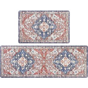 Pauwer Anti Fatigue Kitchen Mats for Floor 2 Piece Set, Cushioned Memory Foam Kitchen Rug, Non Slip Kitchen Runner Rug Carpet, Waterproof Kitchen Sink Area Rug Comfort Standing Mat for Kitchen Laundry (17"x28"+17"x48"--0.4", Orange)