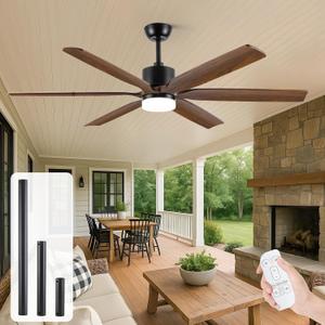 72 Inch Ceiling Fan with Light and Remote, Outdoor Ceiling Fans for Patios Damp Rated, 6 High End Wood Blades, Modern Large Airflow DC Motor, Quiet Energy Efficient for Indoor Living Room Bedroom
