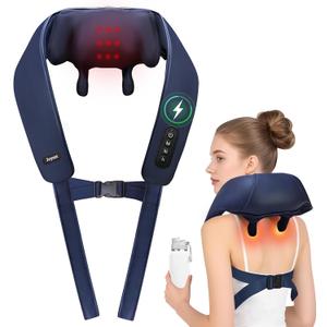 Joyset Cordless Neck Massager with Heat, 6D Deep Kneading Neck Shoulder Massager for Pain Relief, Shiatsu Massager for Shoulder, All Body, 2 Speed Intensities (Blue)