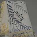 Laolitou Spring Table Cloth Rectangle Table, Embroidery Heavy Duty Cotton Linen Tablecloth, Farmhouse Rustic Waterproof Wrinkle Free Tablecloths with Tassels, Blue Fern, 5575 Inch