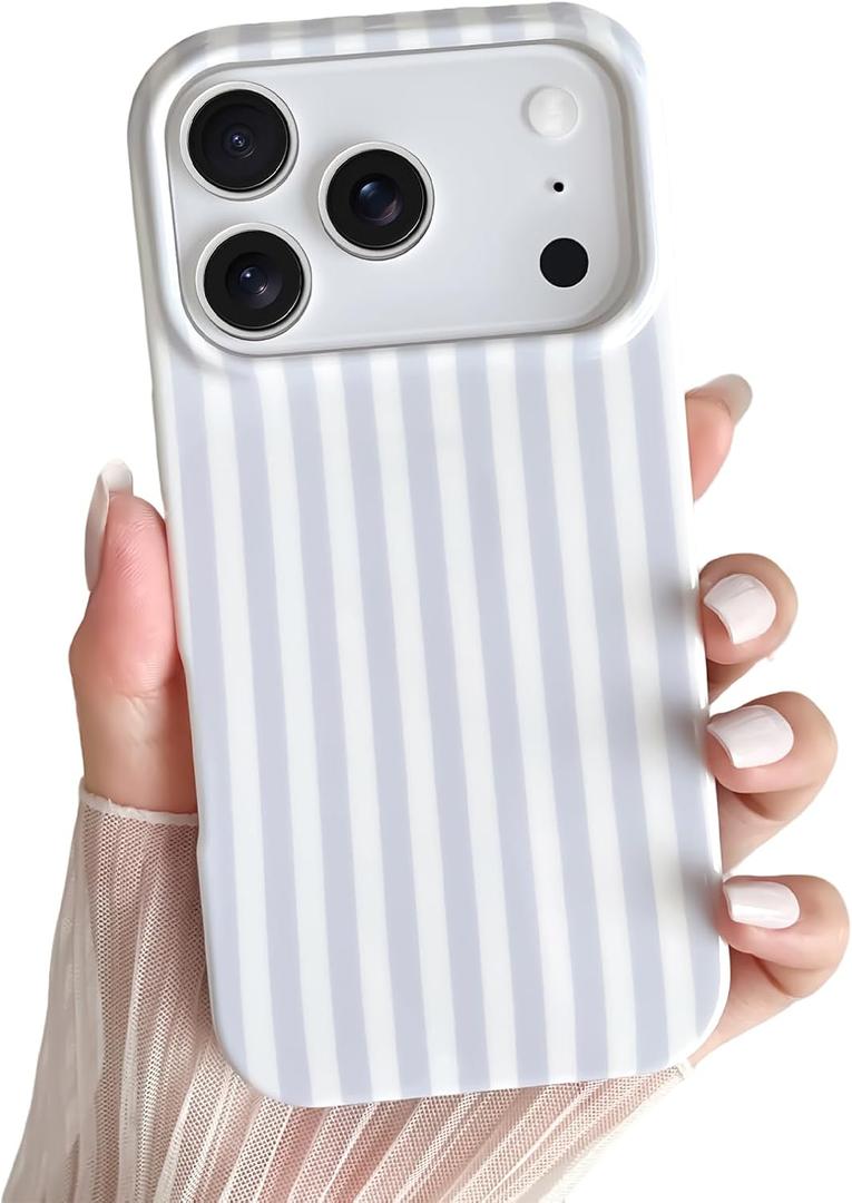 Yeddabox for iPhone 17 Pro Case Cute Striped Phone Case Soft TPU Slim Shockproof Phone Cover for Women Girls, Blue and White