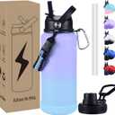 Insulated Water Bottle, 32 oz Stainless Steel Wide Mouth Water Bottles with 2 Leak Proof Lid and Paracord Handle, Double Wall Vacuum Insulated Sports Water Bottle, Purple Blue