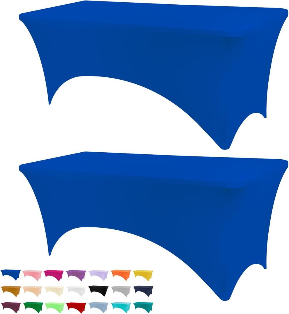 Table Covers for 6 Foot Tables, 2 Pack Royal Blue Washable and Wrinkle Resistant Stretch Tablecloths Rectangle 6ft for Events, Wedding, Banquets, Parties (72" x 30") (Rectangular)