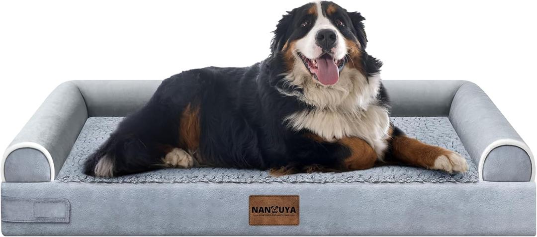 Orthopedic Dog Bed for Jumbo Dogs, 53 x 42 Inch, Light Grey
Egg crate foam for joint support, 3-sided bolster pet sofa, waterproof lining, washable cover, and non-skid base