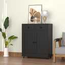Metal Storage Cabinet with 2 Drawers and Adjustable Shelf, Sideboard Buffet Cabinet for Home, Office, Hallway, Entryway, Living Room, Kitchen Pantry and Dining Room (Black)