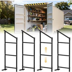 Shipping Container Shelf Brackets, Bracket Adjustable Heavy Duty Steel Cargo Shipping Container Shelves, 3-Tier Power Coated Shipping Container for Organization, Universal 58"H x 23"W, 4 Pack, Black