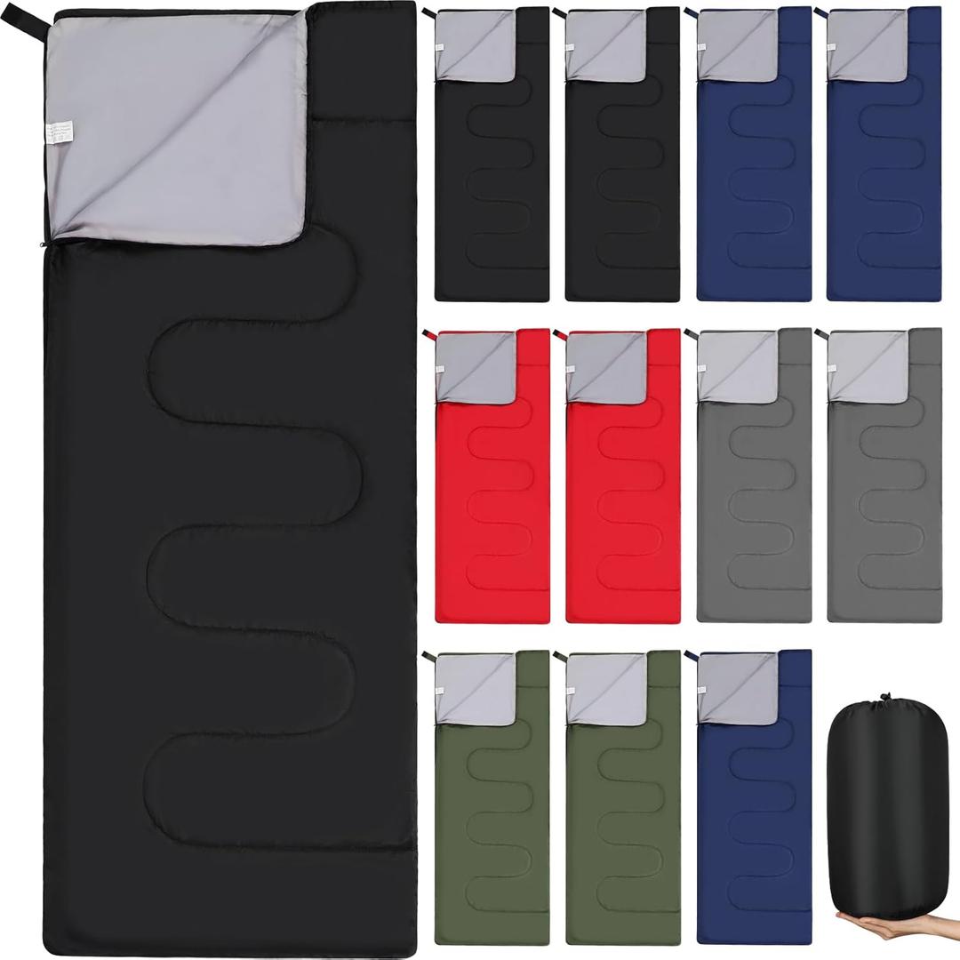 Macarrie 12 Pack Camping Sleeping Bags for Adults Homeless Bulk Cold Weather Kids Sleeping Bag Lightweight Waterproof Compression Sack for Backpacking Traveling Hiking Outdoor Shelter (Bright Color)