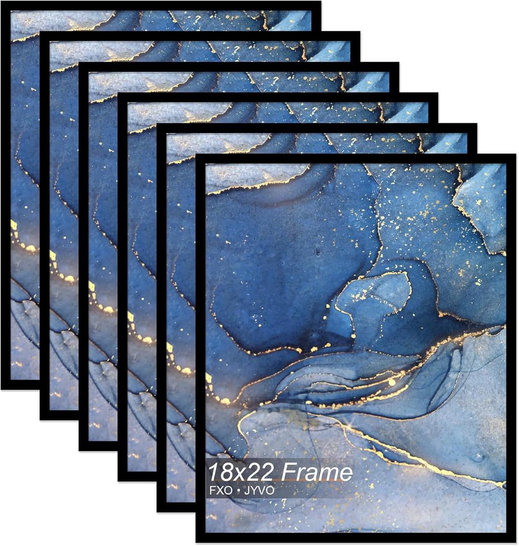 Fxojyvo 18x22 Picture Frame Set of 6, Black Frame for 18 x 22 Inch Picture Poster Photo, Light Weight and High Transparent 18 by 22 Frame for Wall - 6 Pack/Black/18 x22