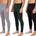 Real Essentials 3 Pack: Men's Thermal Underwear Base Layer Fleece Lined Pants with Fly - Long John Bottom(Big & Tall) (Medium)