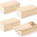 yarlung 4 Pack Unfinished Wood Storage Box with Slide Lid, Vintage Cards Container Small Gift Box for Art Hobbies, DIY Craft, Desktop Bead Organizer, Jewelry Storage