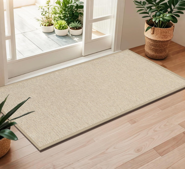LEKEEPGO Long Door Mat 24"x59", Non Slip Door Mat Indoor Entrance, Rubber Backing Front Indoor Doormat Washable Absorbent Low-Profile Entryway Entry Resist Dirt Inside Hallway Door Mats, Khaki