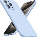 for iPhone 15 Pro Max Phone Case Silicone, Minimalist Ultra Thin Slim Soft Rubber Gel Solid Color Matte TPU Cute Case for Women Men, Girly Plain Aesthetic Design & Camera Cover, Light Blue