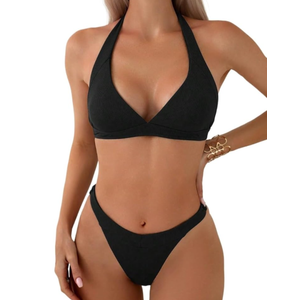 Bikini Set for Women Solid Color Halter Neck Strap Swimsuit Set, M