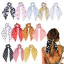 12 Pcs Hair Bow Scrunchies Ribbons for Women Girls Silk Hair Ties Scarf Hair Scrunchies Floral Hair Bands Ponytail Holder