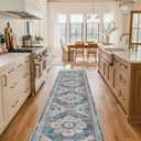 Washable Kitchen Runner Rug - 2x10 Hallway Rug Distressed Mats Non-Slip Soft Room Floor Carpet for Dining Room (Blue, 2 x 10)