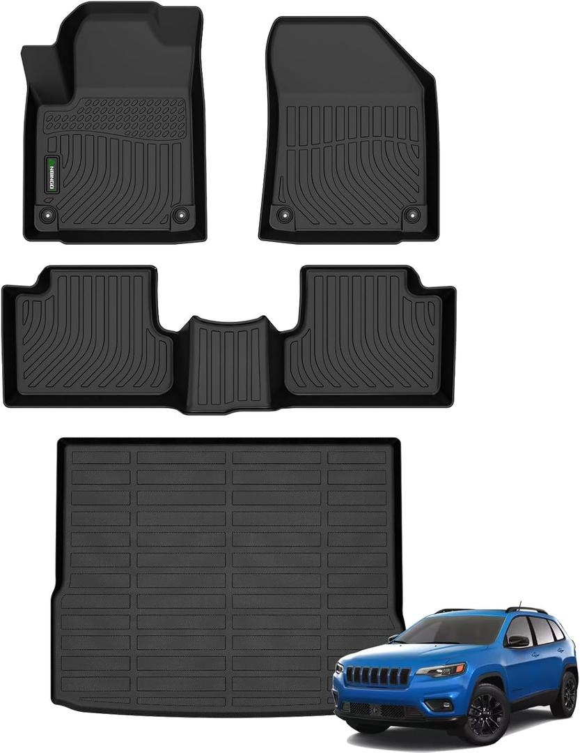 ANBINGO Floor Mats & Cargo Liner for Jeep Cherokee 2014-2023 (Not Fit Grand Cherokee) 2 Row Floor Mat & Trunk Mats All Weather Rubber Mats Liner Accessories Black