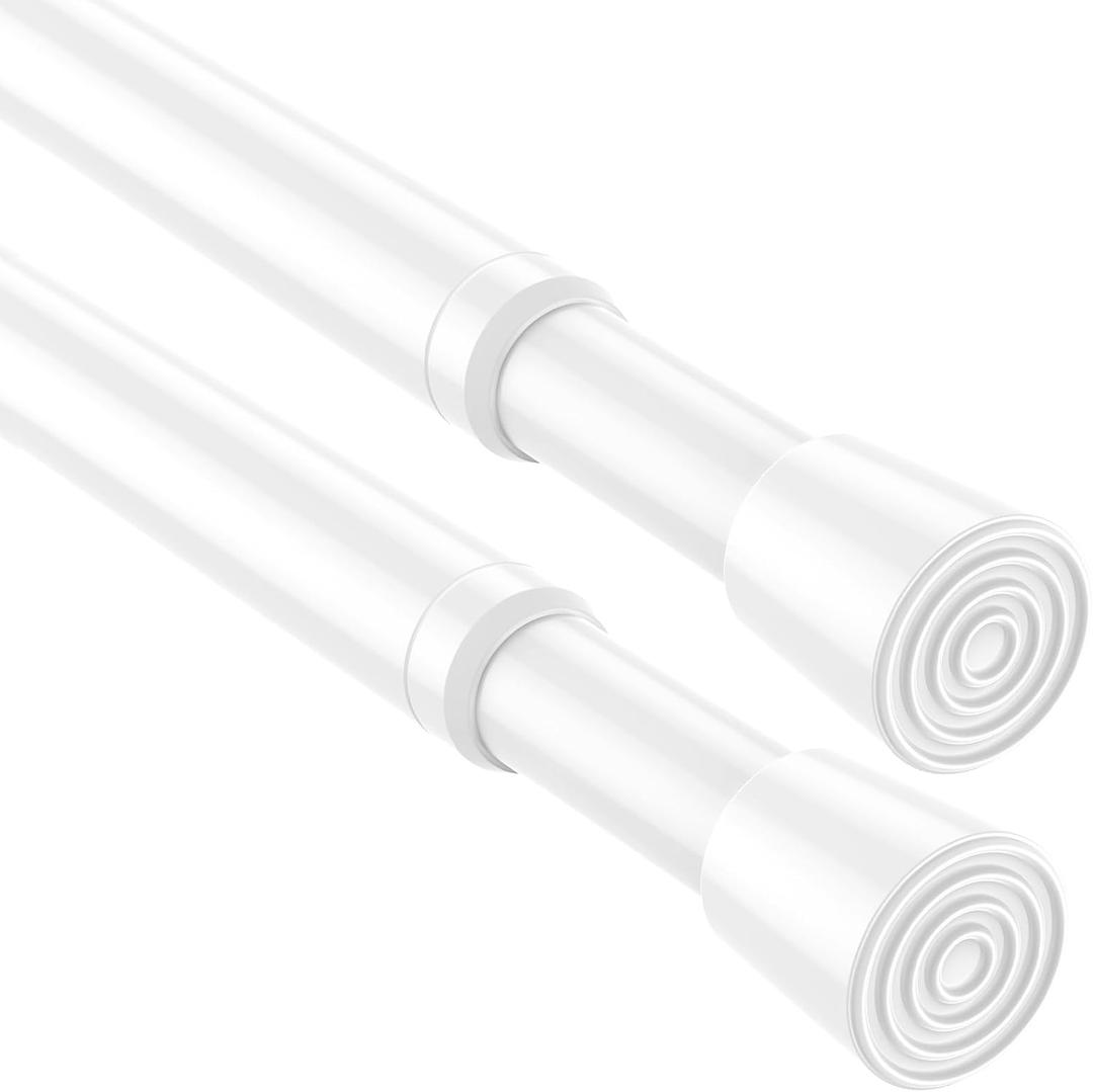 Tension Curtain Rod 26-39 Inches2Pcs White Tension Rod Adjustable No Drill Spring Curtain Rod for Doorway, Window, Closet