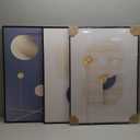 MPLONG 3 Pieces Framed Wall Art Canvas Print Set Minimalist Medieval Geometric Circle Abstract Illustration Modern Decor Multicolor Living Room Bedroom Office 20"x 28"x 3 Panels (Blue)