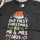 Our First Christmas As Mr Mrs 2025 Matching Couples Pajamas T-Shirt (Large, Black)