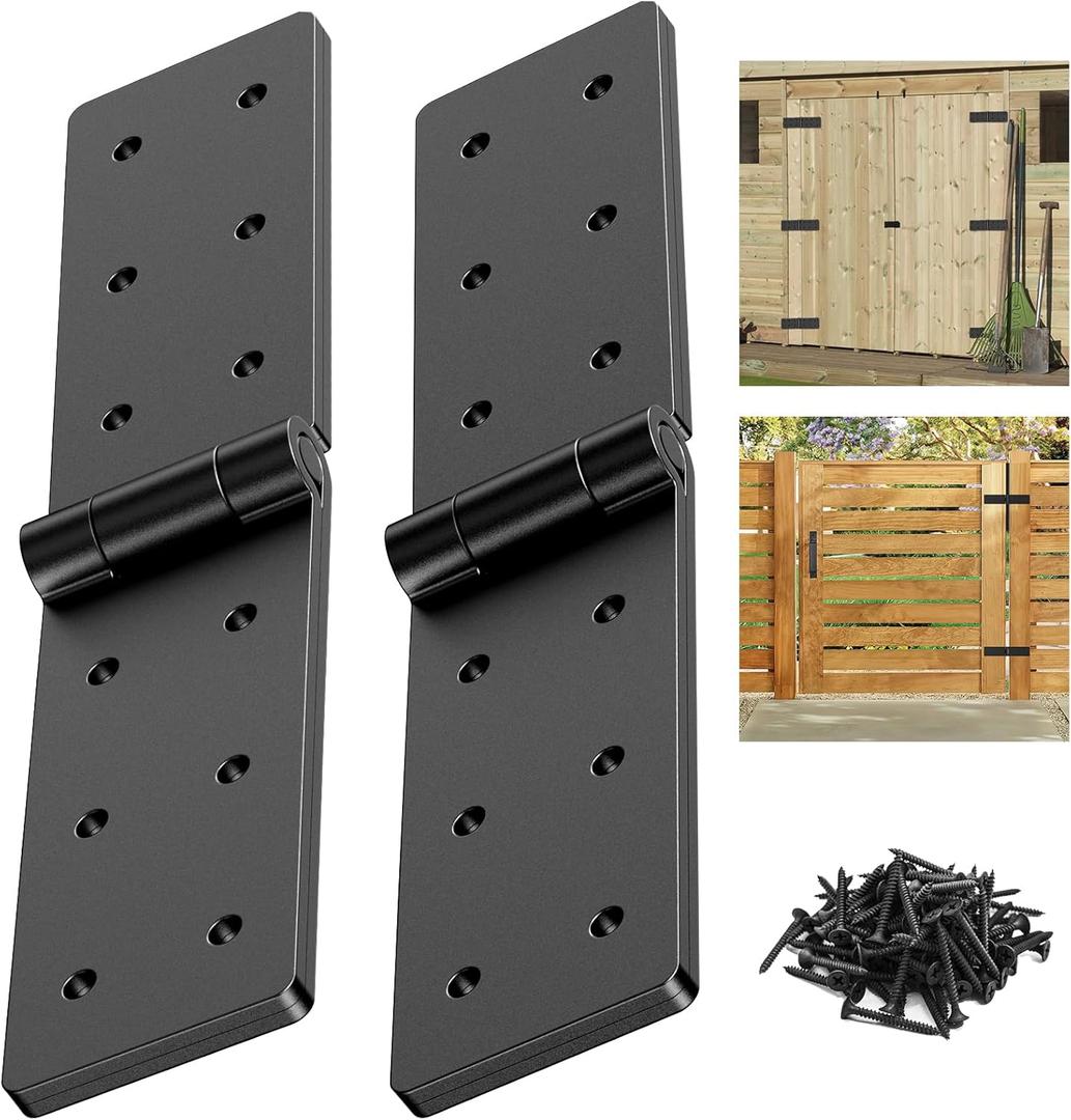 Heavy Duty Gate Hinges, 270 Adjustable Fold-Flat Hinges for Wooden Fence, Barn Door, Shed & Outdoor Gates(2, Black)