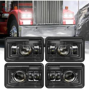 Z-OFFROAD DOT Approved 4x6 LED Headlights Assembly Hi/Lo Sealed Beam Compatible with KW T800 T600 Peterbilt 379 Freightliner Chevy Oldsmobile Cutlass H4651 H4652 H4656 H6545 H4666, 4PCS-Black