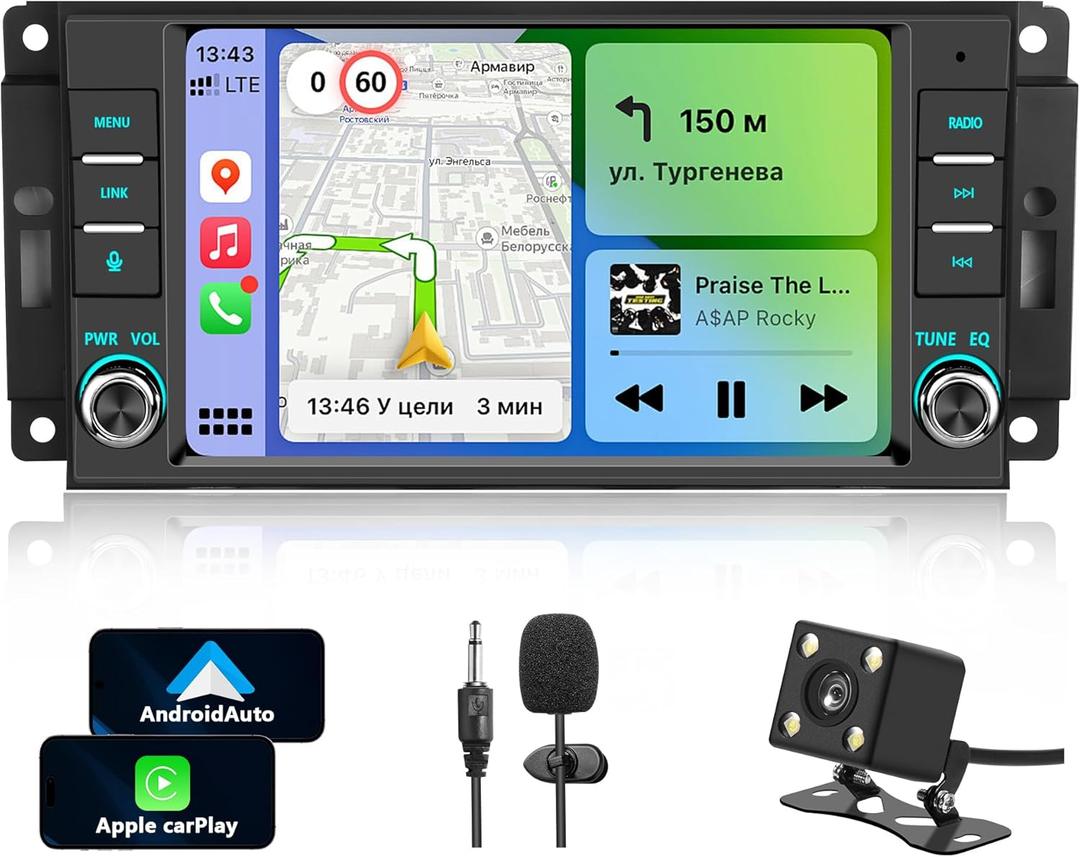 Car Stereo for Jeep Wrangler JK 2007-2018 Chrysler Dodge Ram 1500 with Wireless CarPlay & Android Auto, 7 Inch Touch Screen GPS Navigation System with WiFi FM Bluetooth SWC (Black)