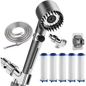 Shower Drops Head Filtered Showerhead With Five Filters,Filtered Shower Head With Handheld,High Pressure Turbo Showerhead,Reusable,Adjustable Settings With Hose 5-piece set