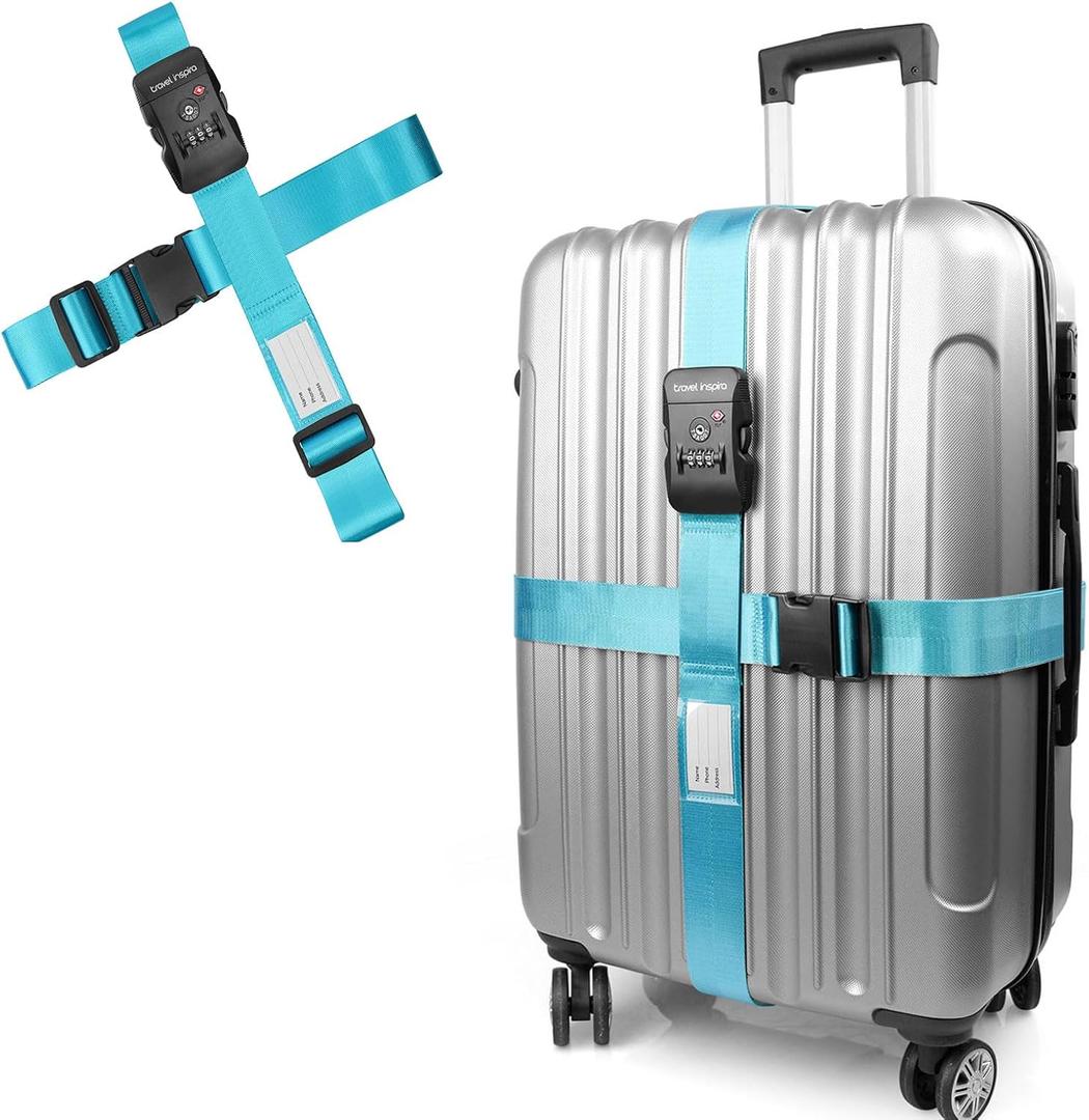 Travel Inspira Luggage Straps with TSA Lock, 2 Pack TSA Approved Suitcase Belt, Heavy Duty Adjustable Cross Design for Added Security, Easy Spot Blue Travel Accessory with ID Tag for 20-32" Bag
