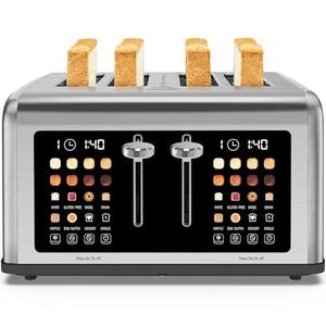 4 Slice Toaster Touch Screen, Stainless Steel Toasters Digital Timer, Dual Control Panel Toasters, 8 Shade Settings 6 Bread Types for Bagel, Cancel, Defrost 1650W