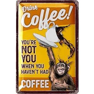 LANOLU Vintage Coffee Sign - DRINK COFFEE MONKEY, Funny Kitchen Signs, Metal Decor 12x8
