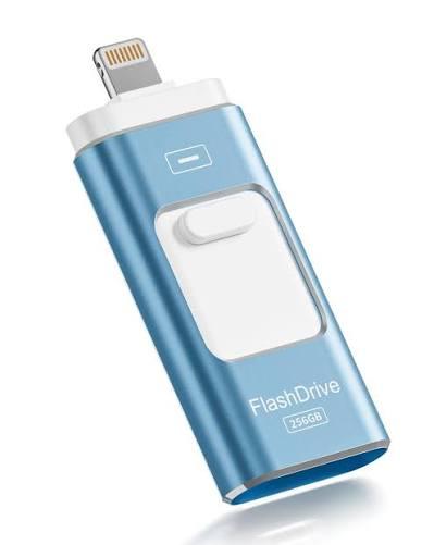 MFi Certified Flash Drive for iPhone 256GB, Photo Stick Memory Stick for iPad, USB Thumb Drive for Photos Videos Transfer & Backup, External Storage Compatible for iPhone/Android/PC/Mac (Light Blue)