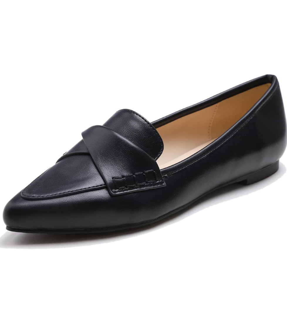 FEVERSOLE Women's Loafer Flat Pointed Fashion Slip On Comfort Driving Office Shoes, Size 37