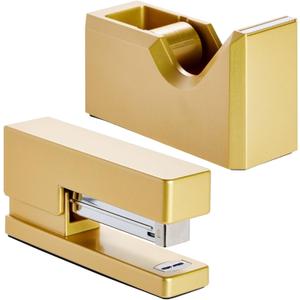 Paper Junkie 2 Piece Matte Gold Stapler and Tape Dispenser Set for Home Office Decor, Classroom Supplies, Desk Accessories for Dorm Room, Students, Teachers, Office Organization - Gold Tape Dispenser