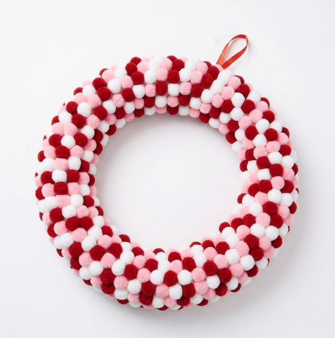 Pompom Wreath 12inches Pink And Red