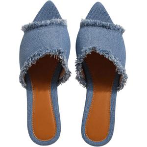 Verdusa Women's Pointed Toe Denim Sandals Open Toes Slip On Mules, Size 41