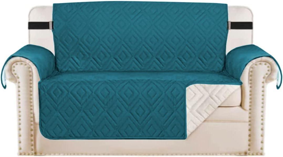 H.VERSAILTEX Reversible Loveseat Cover Furniture Protector Anti-Slip Water Resistant 2" Elastic Straps Couch Covers Pets Kids Fit Sitting Width Up to 46"(Love Seat: 75" x 90", Dark Teal/Beige)