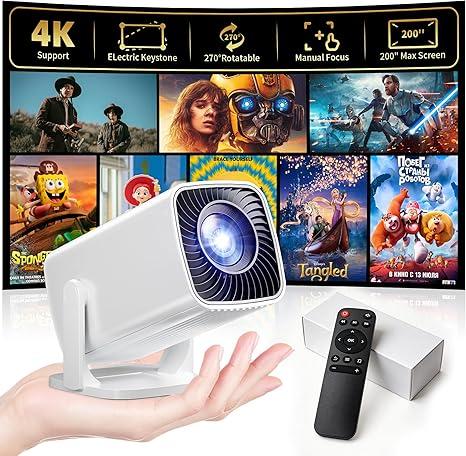 Mini Projector, Portable Projector 4K & Full HD 1080P Support, 270° Rotation Outdoor Projector, Movie Projector Compatible with Smartphone, TV Stick, Laptop, PS4, HDMI, USB