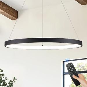 Modern LED Pendant Light Black Ring Chandelier 24" Dimmable Flush Mount Pendant Chandelier for Dinning Room Office Kitchen Living Room,3000-6500K, 1 Ring: 23.6"