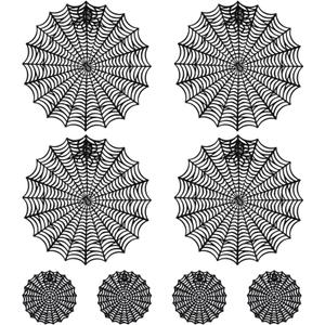 Halloween Spider Web Placemat Set of 8 Include 15" Heat Insulation Spider Web Table Mat 4" Hollow Out Spiderweb Coasters Ideal for Family Festival Party Home Dining Table Decor
