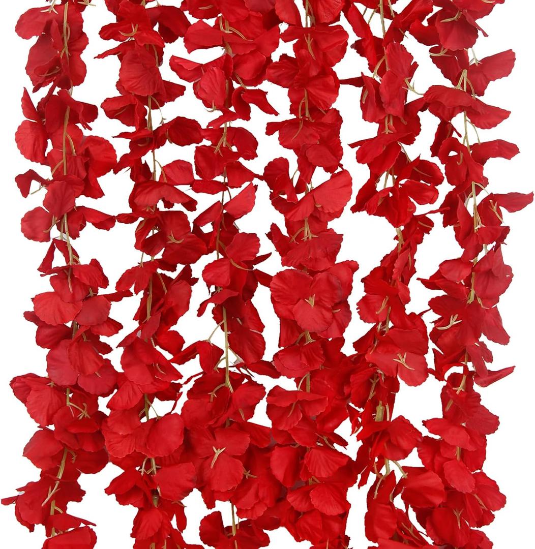 6 Pcs Wisteria Flower Garlands Red Artificial Wisteria Hanging Flowers 6.7 Feet Silk Flowers Vines Hydrangea Garland for Backdrop Wedding Arch Party Outdoor Home Wall Garden Table Decor