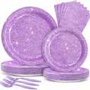 80pcs Purple Glitter Birthday Paper Plates And Napkins for Party Supplies