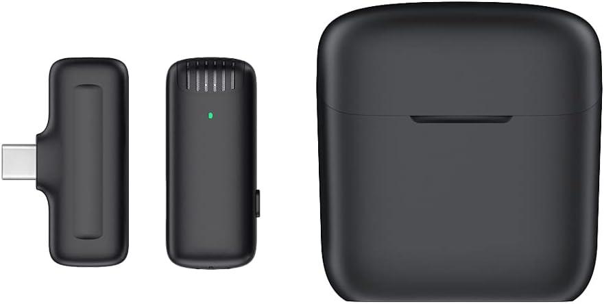 J11 Wireless Lavalier Microphone with Charging Case for iPhone USB C Mini Microphone for TikTok Vlog/Video Recording/YouTube 3 Level Noise Canceling Headphones Monitoring (Type C)