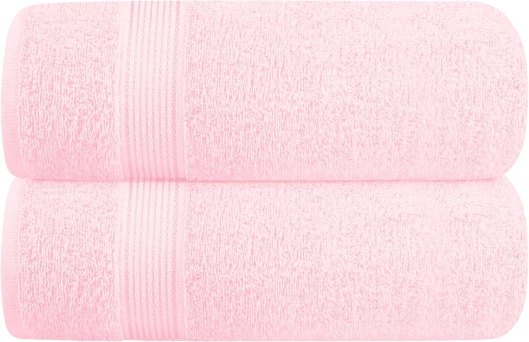 Belizzi Home Cotton 2 Pack Oversized Bath Towel Set 28x55 inches, Large Bath Towels, Ultra Absorbant Compact Quickdry & Lightweight Towel, Ideal for Gym Travel Camp Pool - Pink