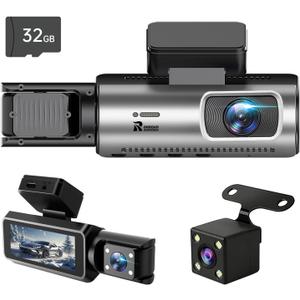 Dash Cam Front and Rear with 32GB Card, Dash Camera for Cars 1080P Front and 720P Rear, Loop Recording, Night Vision, HDR, G-Sensor, Reversing lmage Assist